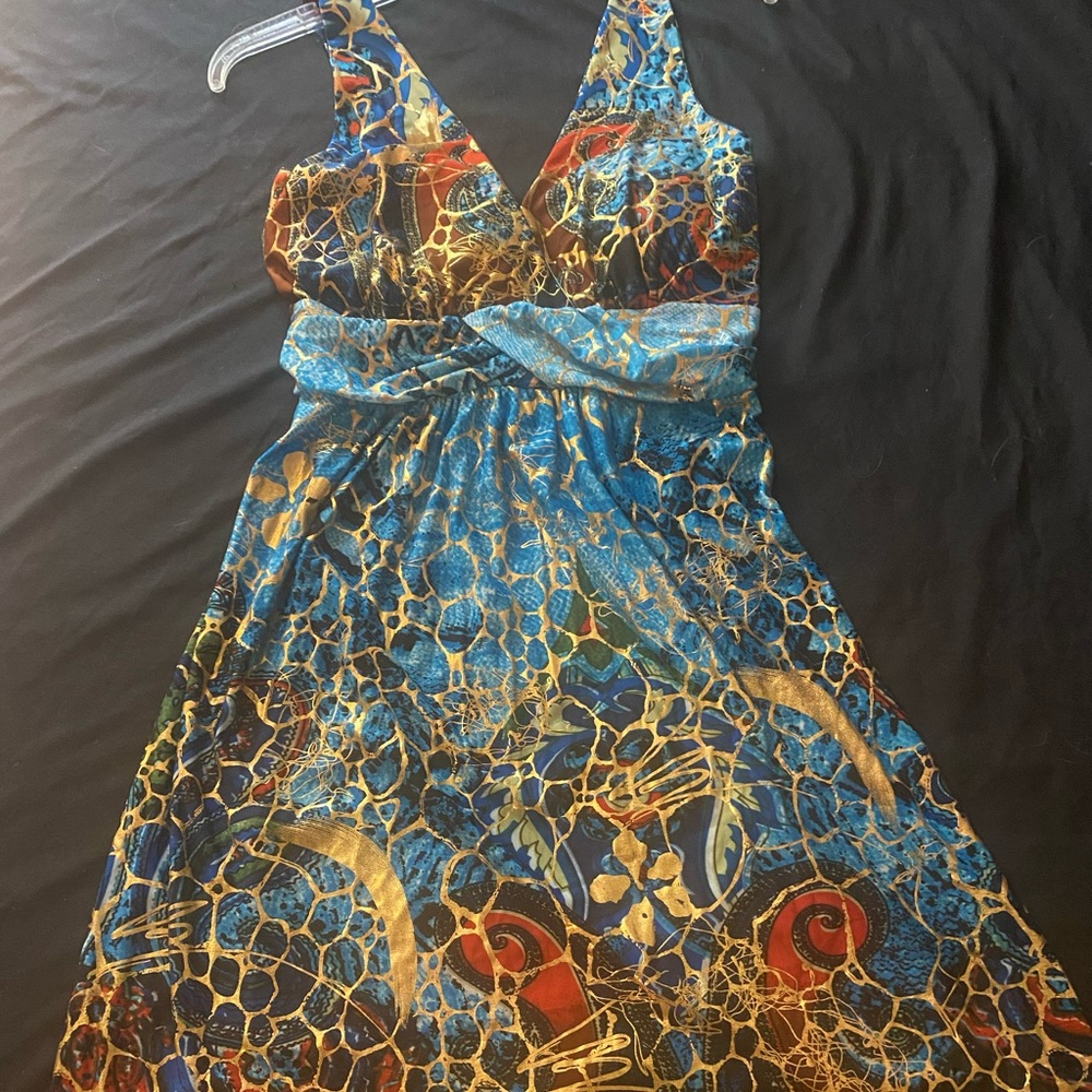 Multicolored dress with built in bra.